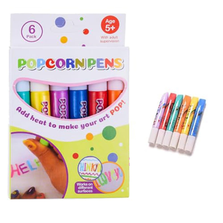 Puffy Pens Set - 6 Neon Colors Popcorn Pen with 3D Ink Heat and Then Watch Art Grow Fun Easy to Use