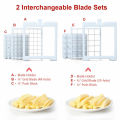 Potato Chips Cutter - French Fries Potato Chipper Machine - Interchangeable Steel Blades - 25 & 49 Slicer - French Fry Potato Chipper + 2 Blades - Vegetable Fruit Cutter - Homemade Chips Maker. 