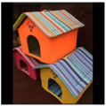 Pet Foldable Stripe Cat Dog House Bed Cozy Plush Pet Cave Bed for Puppies, Cats and Small Animals. 