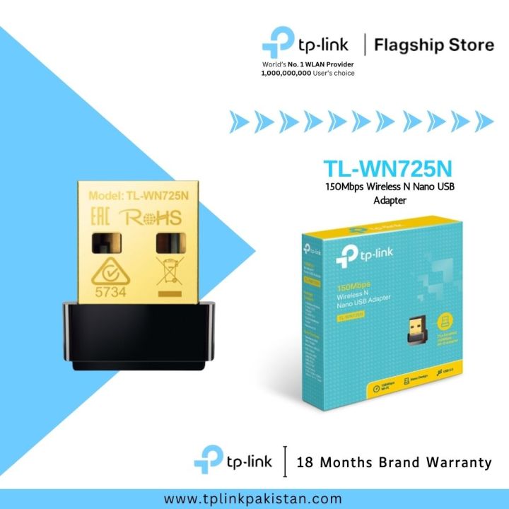 TP-Link Wi-Fi Adapter TL-WN725N 150Mbps Wireless N Nano USB Adapter - 18 Months Brand Warranty