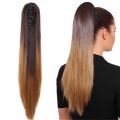 Clip-In Hair Extension Two Tone Ponytail Dip Dye Ombre Synthetic Hair Black Light Brown. 