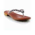 Silver Faux Leather Flip-Flops For Women. 