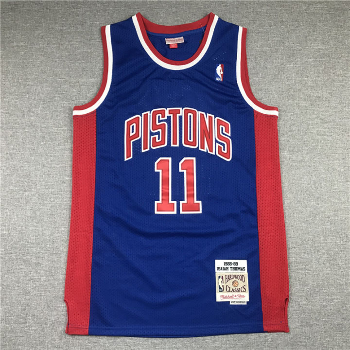 1988-89 Detroit Pistons 11 Isiah Thomas Blue M&N Swingman Jersey