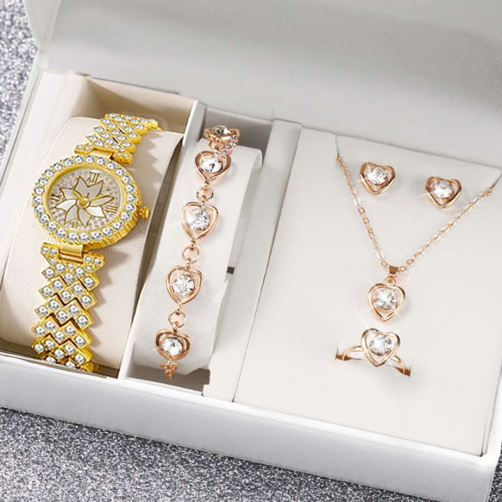Women's%20Petal%20Gold%20Jewelry%20Set%20with%20Heart%20Shaped%20Necklace,%20Bracelet%20and%206Pcs%20Quartz%20Watches%20Set%20-%20Ideal%20Gift%20for%20Women%20&%20girls%20Valentine's%20Day%20-%20Image%203