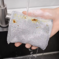 Magic Silver Double Sided Metal Wire Cleaning Sponge Wipe Kitchen Thickened Dishcloth Reusable Washing Rag Built-in Sponge Household Clean Tools. 