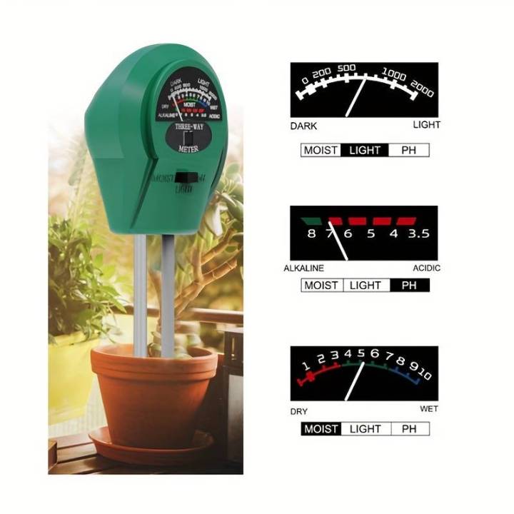 Soil Meter 3 in 1 Soil Meter PH Meter Moisture Meter Light Meter - Garden Measuring Instrument