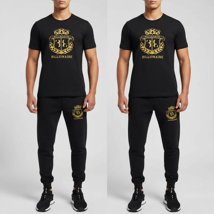 Black billionaire printed summer  for men new arrival tshirt + trouser gym wear  for boys