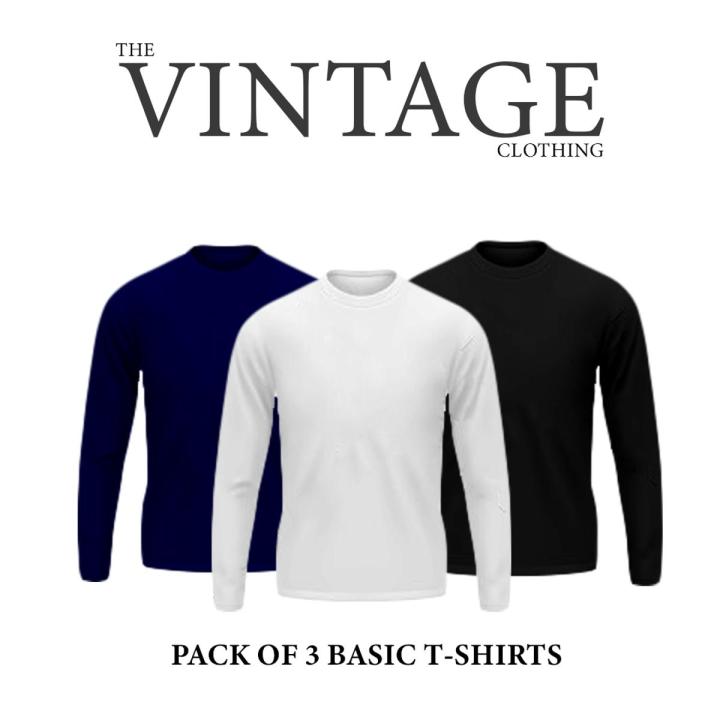 The Vintage Clothing pack of 3 basic premium full sleeves T shirt