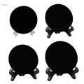 Feng Shui Black Obsidian Scrying Mirror, Black Obsidian Disc with Stand, Round 6cm. 