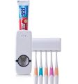 Automatic Toothpaste Dispenser with Toothbrush holder Wall Mount Rack Bathroom Tools Set White. 