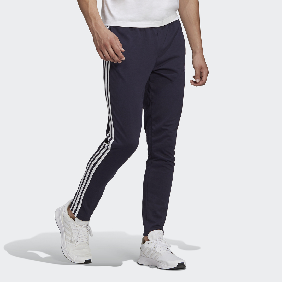ADIDAS MEN ESSENTIALS SINGLE JERSEY TAPERED OPEN HEM 3-STRIPES PANTS (GK8997). 