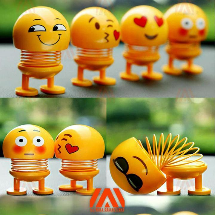 Cute Emoji Spring Shaking Head Dolls Toy Funny Expression Bounce Toy for Car Dashboard & Home Decor Large 7/cm  (Plastic, Yellow)