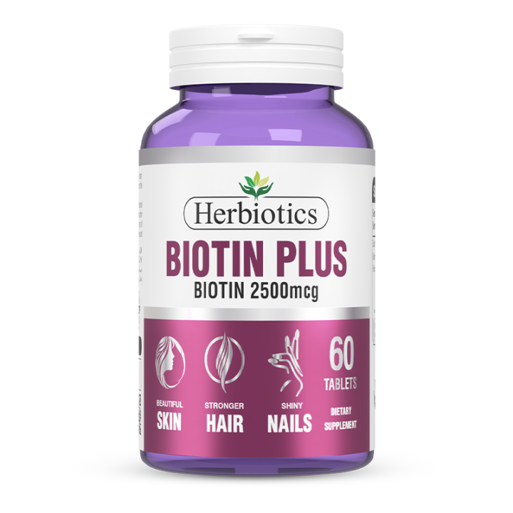 Herbiotics Biotin Plus 60s Tablets For Hair Growth | Biotin Plus Tablet For Healthy Long & Strong Hair, Biotin Plus Tablet For Hair fall & Hair Regrowth, Biotin Plus Tablet For Hair, Skin Nails, Biotin Plus And Folic Acid For Thicker & Longer Hair