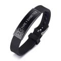 Black Stainless Steel Silicone Medical Alert Bracelet DIABETIC EPILEPSY SOS Bracelets Engraving Wristband For Men. 