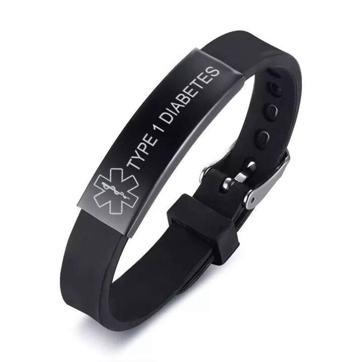 Black Stainless Steel Silicone Medical Alert Bracelet DIABETIC EPILEPSY SOS Bracelets Engraving Wristband For Men