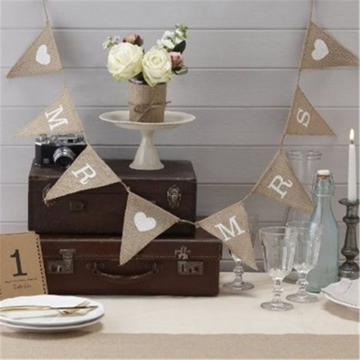 Rustic Wedding Mr  & Just Married Hessian Burlap Bunting Banner  Props - MR&MRS