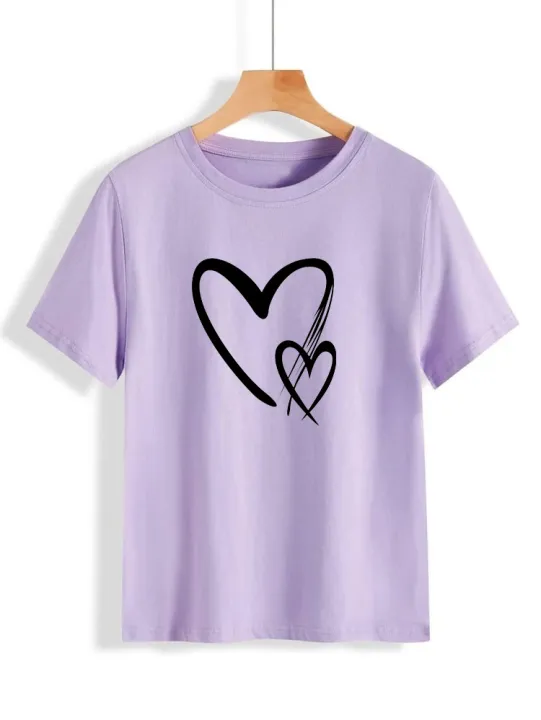 T%20Shirt%20for%20Women%20Summer%20collection%20Heart%20Printed%20stylish%20round%20neck%20half%20sleeves%20T%20shirt%20-%20Image%202