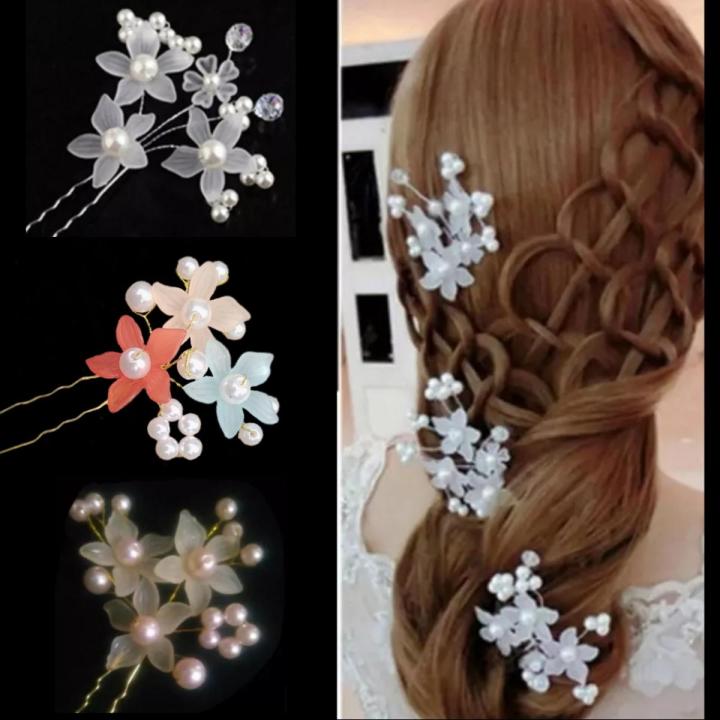 Pack of 3 Fancy Hair pins Large U Shape Pins,Jura Pins, Braide Flower Pins & Bun Pins for Wedding Bride Party Hair Accessories