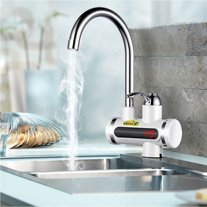 Adjustable Electric Kitchen Faucet with Instant Heating - Hot & Cold Temperature Control Tap and Warm Water Heater