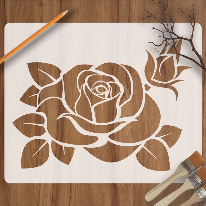 Big Rose flower with Leaf Reusable Stencil Airbrush Painting Wall Art ...