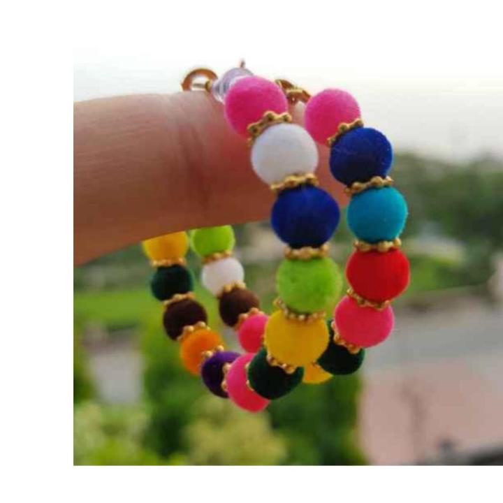 New Fashion Velvet Plush Balls Design Golden color Baliyan Earrings for Parties or Events