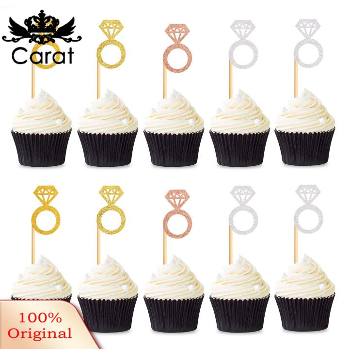 Carat Ring Cake Toppers Glitter Wedding Ring Cupcake Toppers for Bridal Shower Engagement Party Decorations Valentine's Day Cake Picks Bridal Shower Cake Toppers