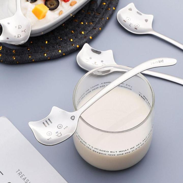Funny Tea Spoon for Coffee- Long Tail Cat Coffee Spoon -Long Handle Spoon Teaspoon Dessert Scoop -Stainless Steel Tableware