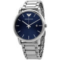 Emporio Armani Silver Steel Strap Blue Dial Men's Watch- AR11089. 