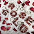 Initial keychain- Rose - silver-  fancy keychain- Resin-  Epoxy - real rose flower. 