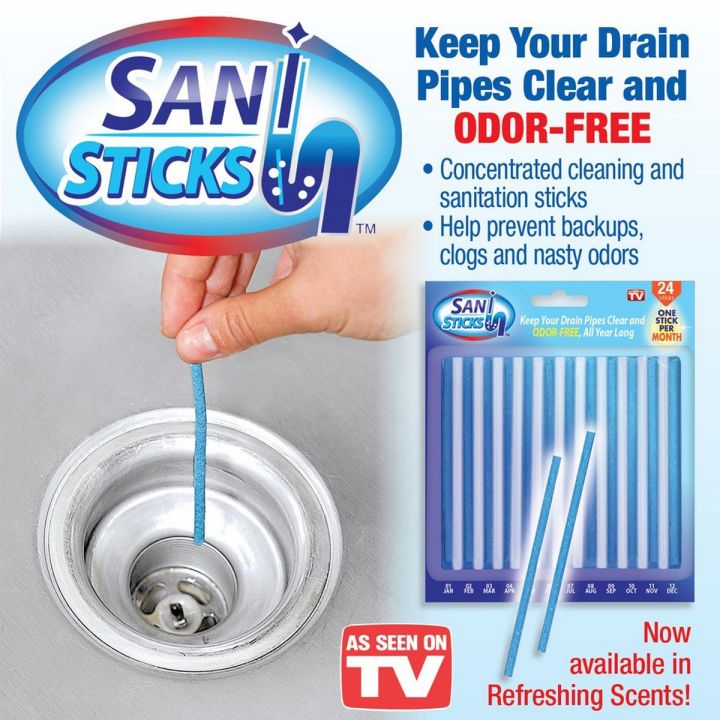 Sani Sticks Keeps Drain Pipes Clean and Deodorizer Unscented (Pack of 12 Sticks)
