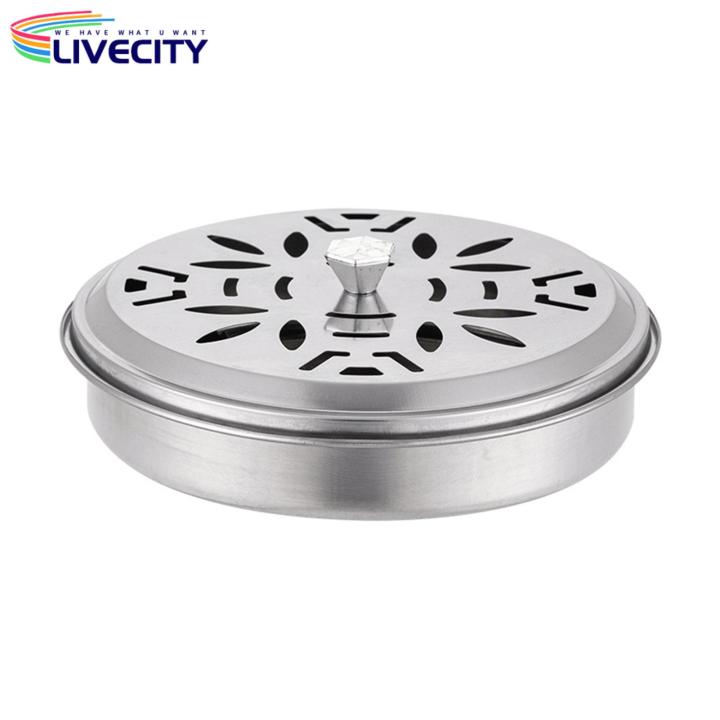 Stainless Steel Mosquito Coil Box Portable Stainless Steel Mosquito Coil Holder with Lid Rust Resistant Incense Burner for Outdoor Use in Garden or Patio Easy to Clean Sandalwood Ashtray Durable
