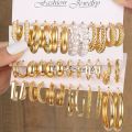 24 Pairs Set Of Delicate Hoop Earrings Zinc Alloy Jewelry With Imitation Pearl Design Elegant Vintage Style Big Set Gift. 