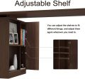 L Shaped Computer Desk, Rustic Wood Corner Desk, Industrial Writing Workstation Table with Cabinet Drawer Storage for Home Office Study. 