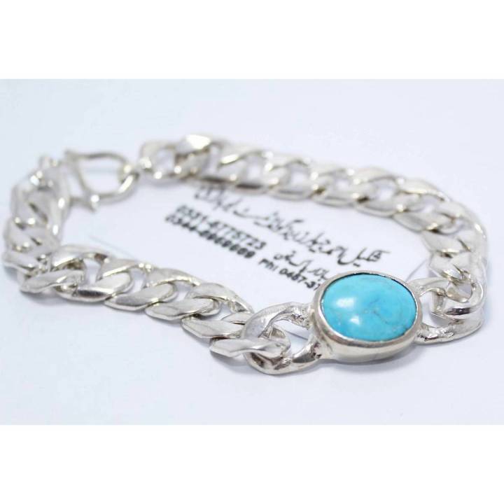 men bracelet pure silver 48 grams heavy chandi 925 with  pure natural feroza
