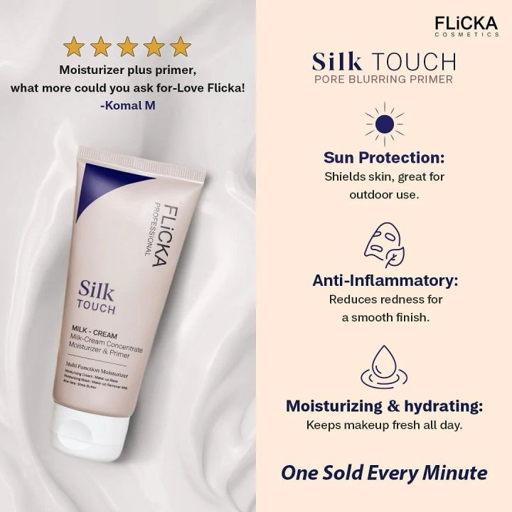 🌸 Flicka Silk Touch Concentrate – 3-in-1 Primer, Moisturizer & Sunscreen | Hydrating, Lightweight, Non-Greasy Formula | Smoothes Skin Texture, Minimises Pores & Protects Against Sun Damage | Daily Skincare & Makeup Essential | Suitable for All Skin Types