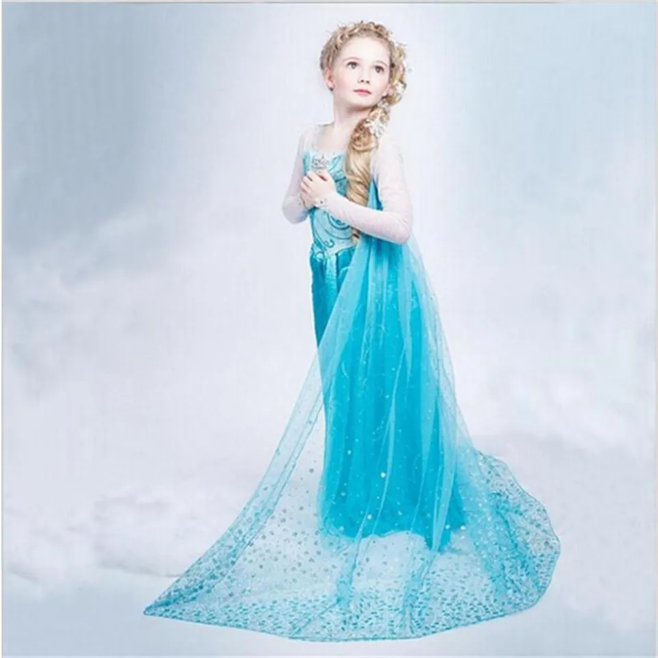 ALLGOOD Cheap Price Elsa Frozen Tulle Long Children Party Wear Baby Dress Kids Girl Sale Cosplay Princess Costumes for 3 12 Years Old Only Dress Daraz.pk