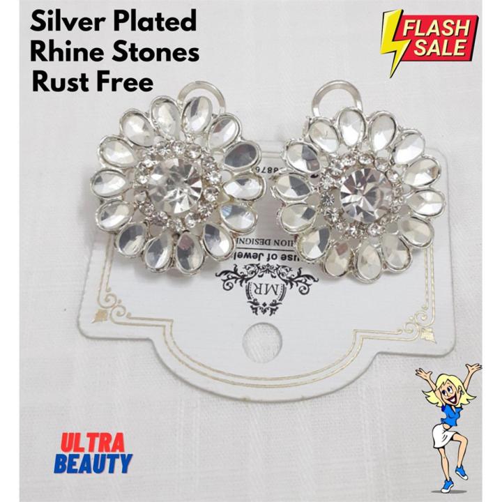 Party Wear Fancy Rust Free Stainless Silver Color Pair of Earrings Price - Jewellery for Girls and Women