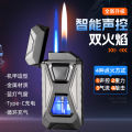 New Internet Celebrity Voice-Controlled Induction Ignition Windproof Inflatable Double Fire Lighter Creative Personality Trendy Lettering Gift Men. 