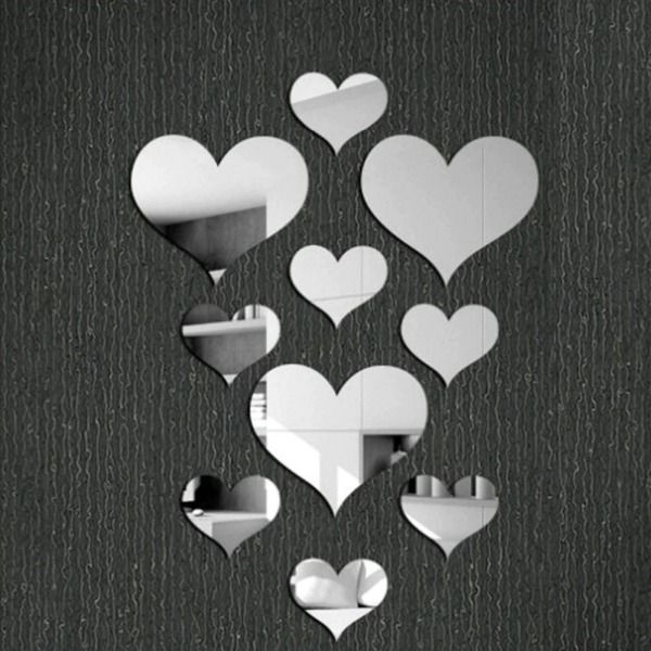 12 pcs Love Heart Self Adhesive Acrylic 3D Mirror Wall Sticker Living Room Bedroom Home Decoration Wall Decor