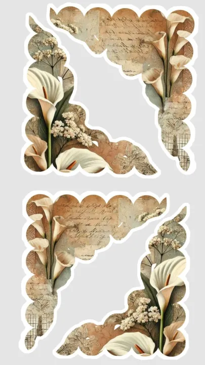 Vintage Flower Frame Stickers – Waterproof PVC (Uncut A6 Size | 15x10 ...