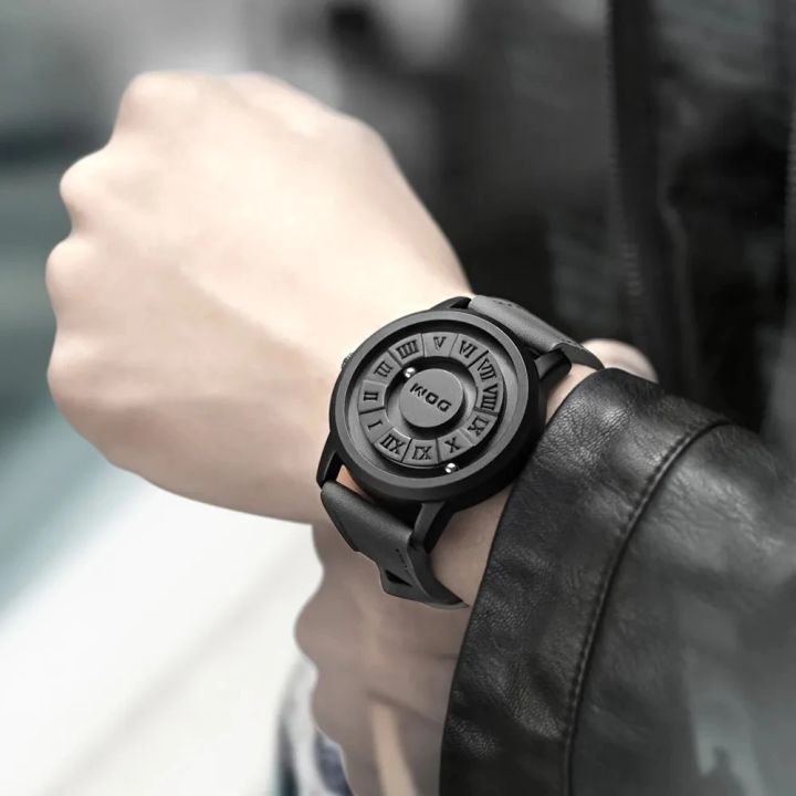 DOM 1345 Men Quartz Watch Fashion Personality Creative Scrolling Iron Ball Magnetic Pointer Waterproof for Male Watches Gift