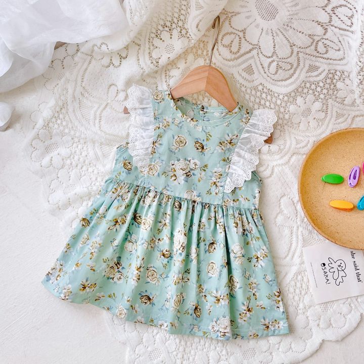 Princess Lace Baby Girls Sleeveless Dress Cute Flower Cotton Infants Kids Girls Dresses Summer