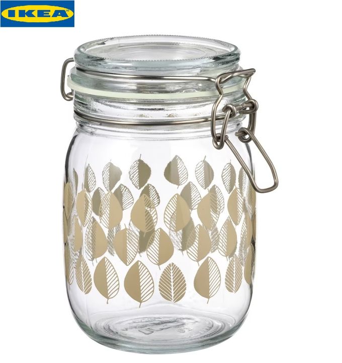 KORKEN IKEA 1-Liter Glass Food Storage Jar with Lid and Rubber Seal, Ideal for Tea, Sugar, Rice, and Pickles