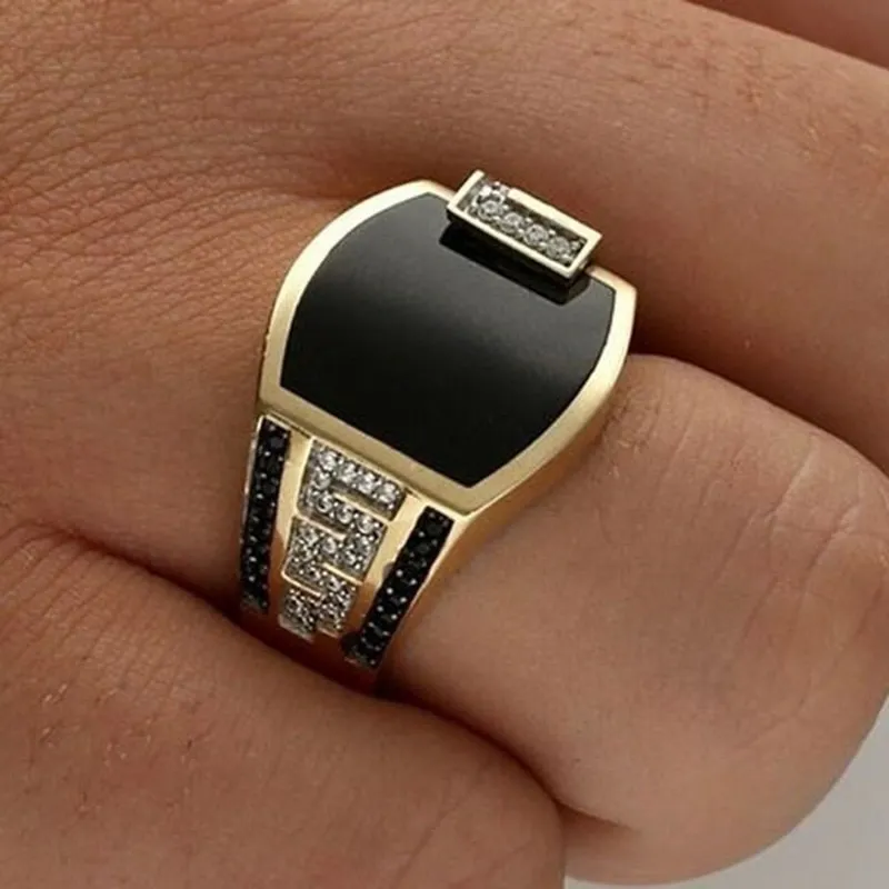 ALLGOOD】Classic Men's Ring Fashion Metal Gold Color Inlaid
