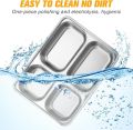 4 Compartments Stainless Steel Divided Dining Plate - Thickened Metal Tray for Camping, School, and Home Use - Durable and Easy to Clean, Rectangular Metal Dinner Plates for Adults Kids Food Portion Control Camping Lunch Snack. 