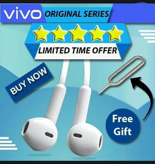 Vivo Original Handsfree Handsfree Headphones Handsfree Handfree / Earphones 3.5mm With Mic For PUBG Real Gamming, Deep Bass Sound, Online Steaming Watching Movies, Online Classes, cute handfree for girls Android Mobile