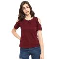 Pure Poly-Cotton Half Sleeves Ladies Cold shoulder off shoulder cut shoulder stylish tshirts t shirts tops shirts for women girls womens for summer latest design. 