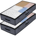 Non Woven 2Pcs Under Bed Storage Organizer Holder Bag for Clothing, Accessories, Boots Easy-View Top Panel, 2-Way Zippered Lid, Side Handles. 