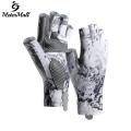 MeterMall 1 Pair Men Outdoor Camouflage Fishing Gloves Professional Sunscreen High Elastic Non-slip Half Finger Gloves. 