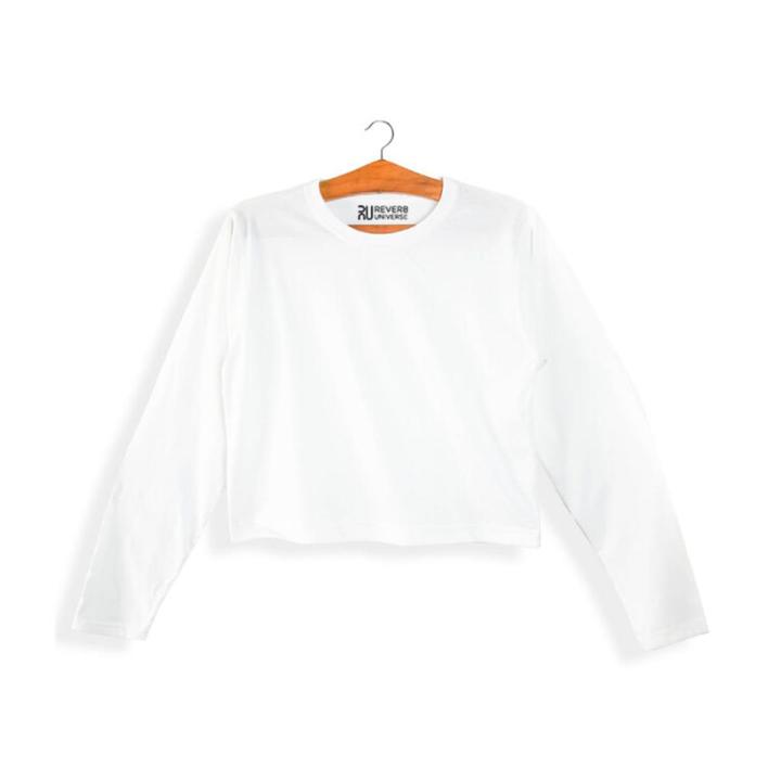 Reverb Basic White Long Sleeve Crop Top